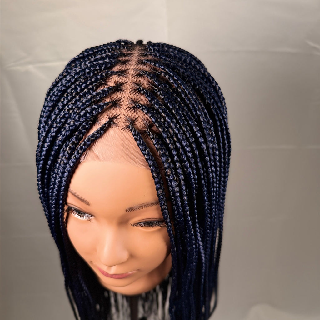AVETIKO Blue 28-Inch Handmade Braided Wig | 5×5 Lace Closure