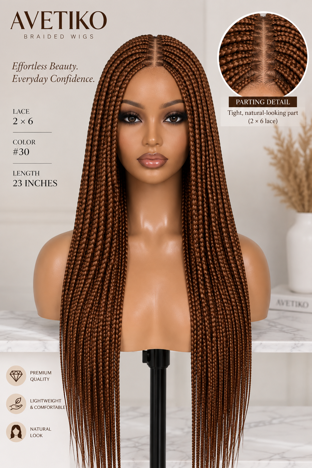 AVETIKO Color 30 23-Inch Freestyle Knotless Braided Wig