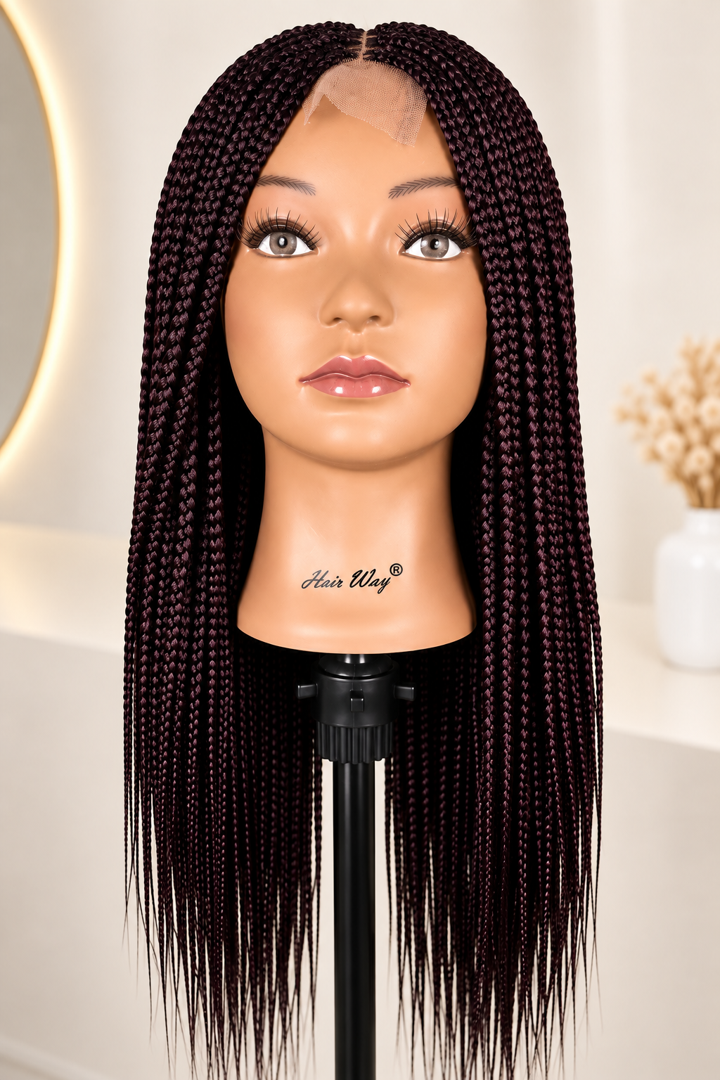 AVETIKO Burgundy Purple 28-Inch Freestyle Knotless Braided Wig