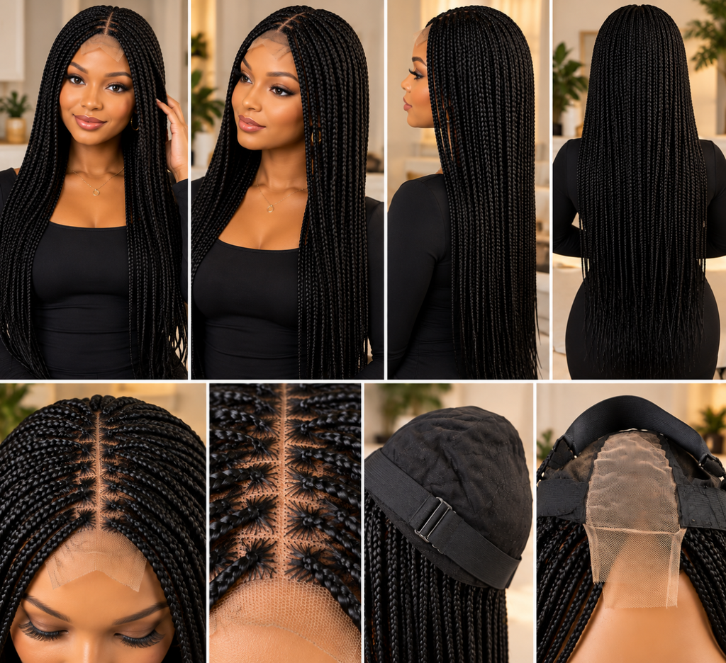 AVETIKO Black Knotless Braided Wig – 33 Inch, 2×6 Lace