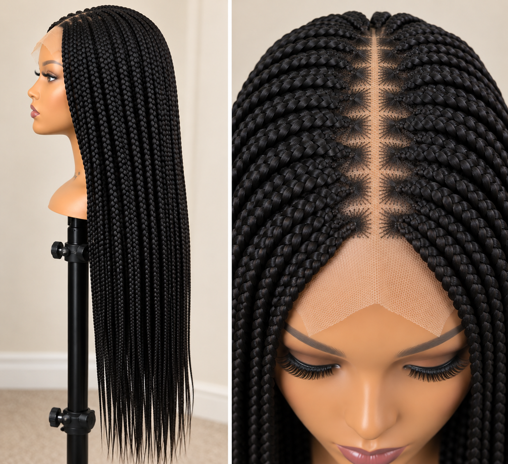 AVETIKO Black Knotless Braided Wig – 33 Inch, 2×6 Lace
